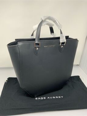 Sage Aubrey Lordes Black Leather Tote Bag Structured Carryall